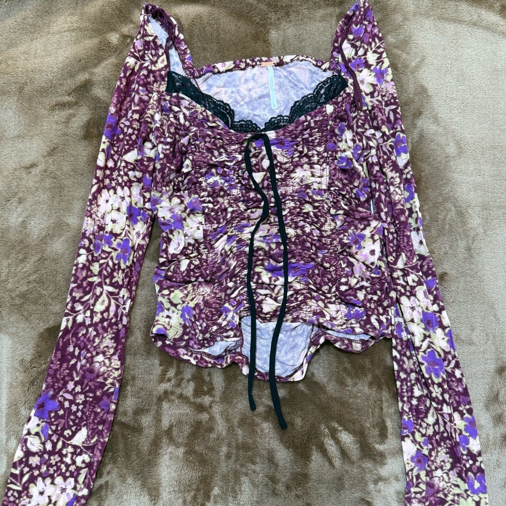 Free People Floral Purple Women's Top